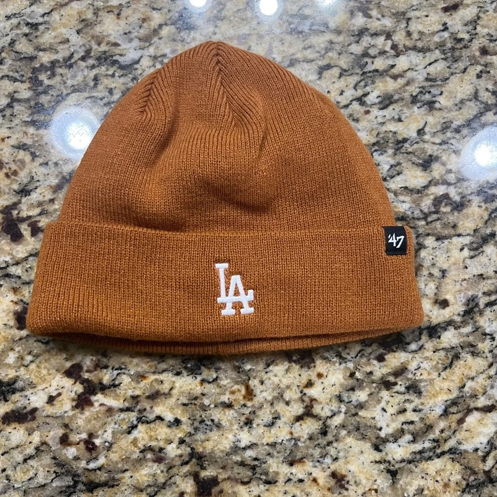 47 Brand Los Angeles Dodgers Beanie Hat Kids OSFA Orange Knit Cuffed LA Logo
